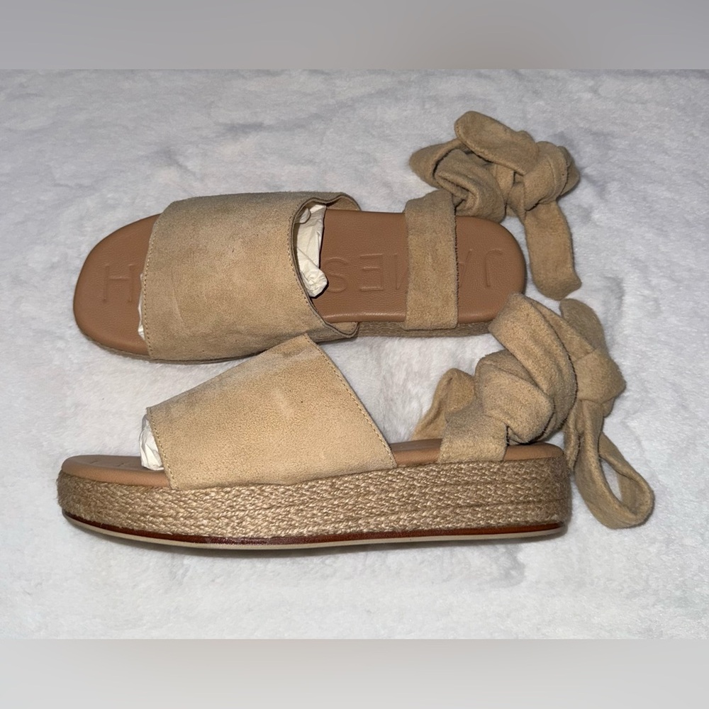 James Smith NWOT Suede Leather Wrap Espadrille,Color-Sand,Size-(EU)-36/ (US)-6